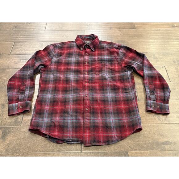 Pendleton Mason Mens Red Button Up 100% Cotton Flannel Plaid Long Sleeve Shirt L - Picture 2 of 8